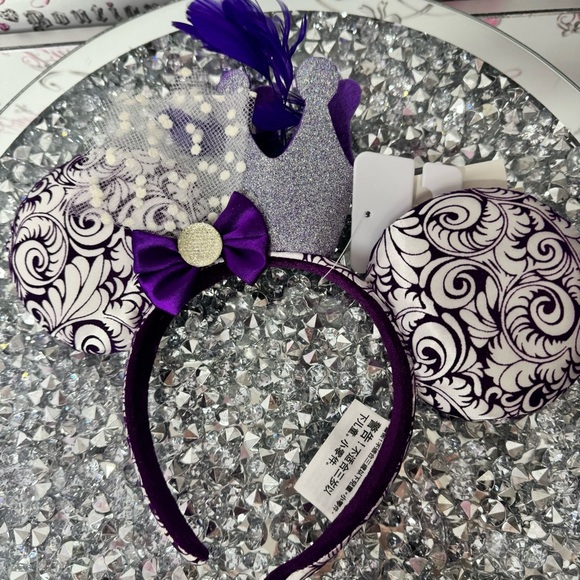 Disney ears jubilee brand new with tags crown feather bow Purple Silver Headband main image 9